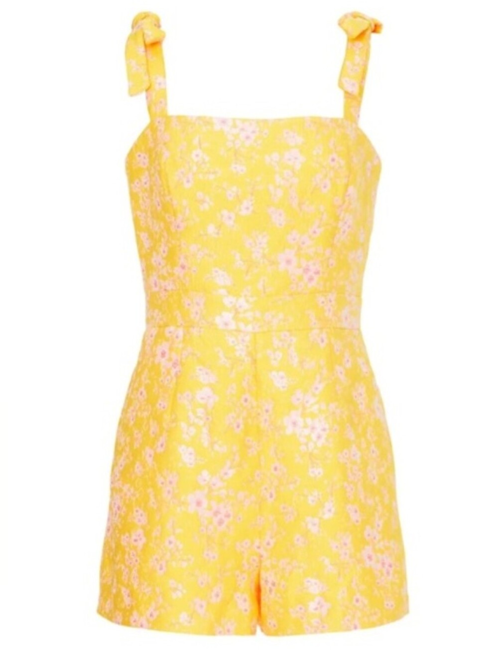 Anthropologie Hutch Jacquard Yellow Floral Tie-Strap Romper Size 14 New